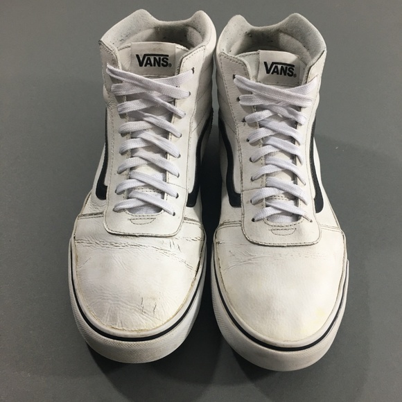 (SOLD) Vans Mens White Leather High Top SK8 Shoes - Picture 2 of 7